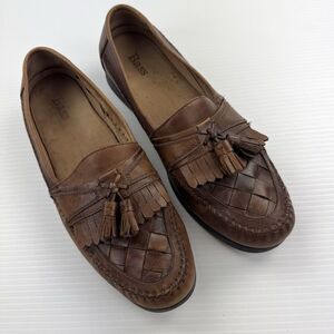 Bass Lloyd Mens Brown Leather Tassel Loafers Woven Slip On Shoes 9.5 M